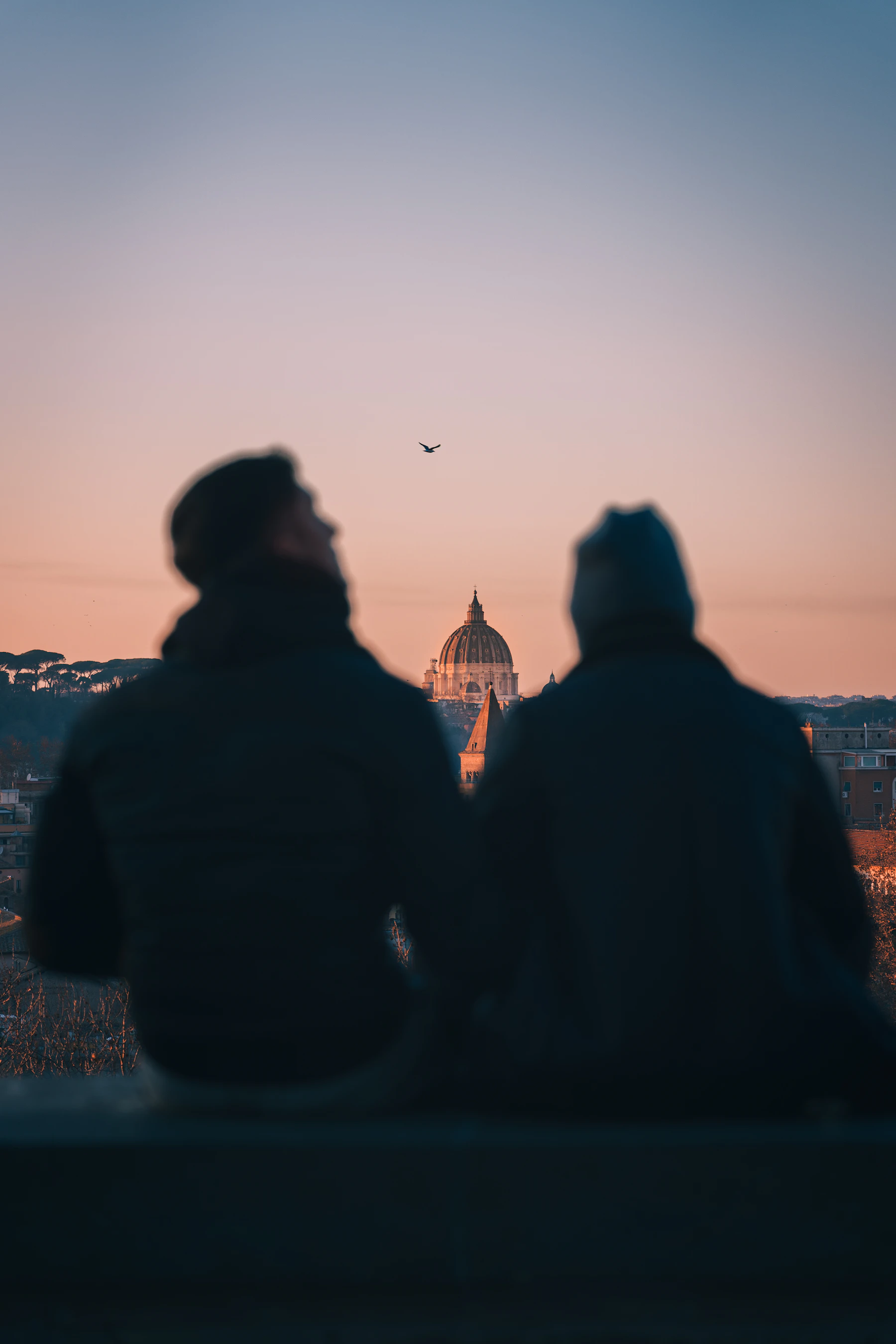 The rooftops of Rome in the evening light.